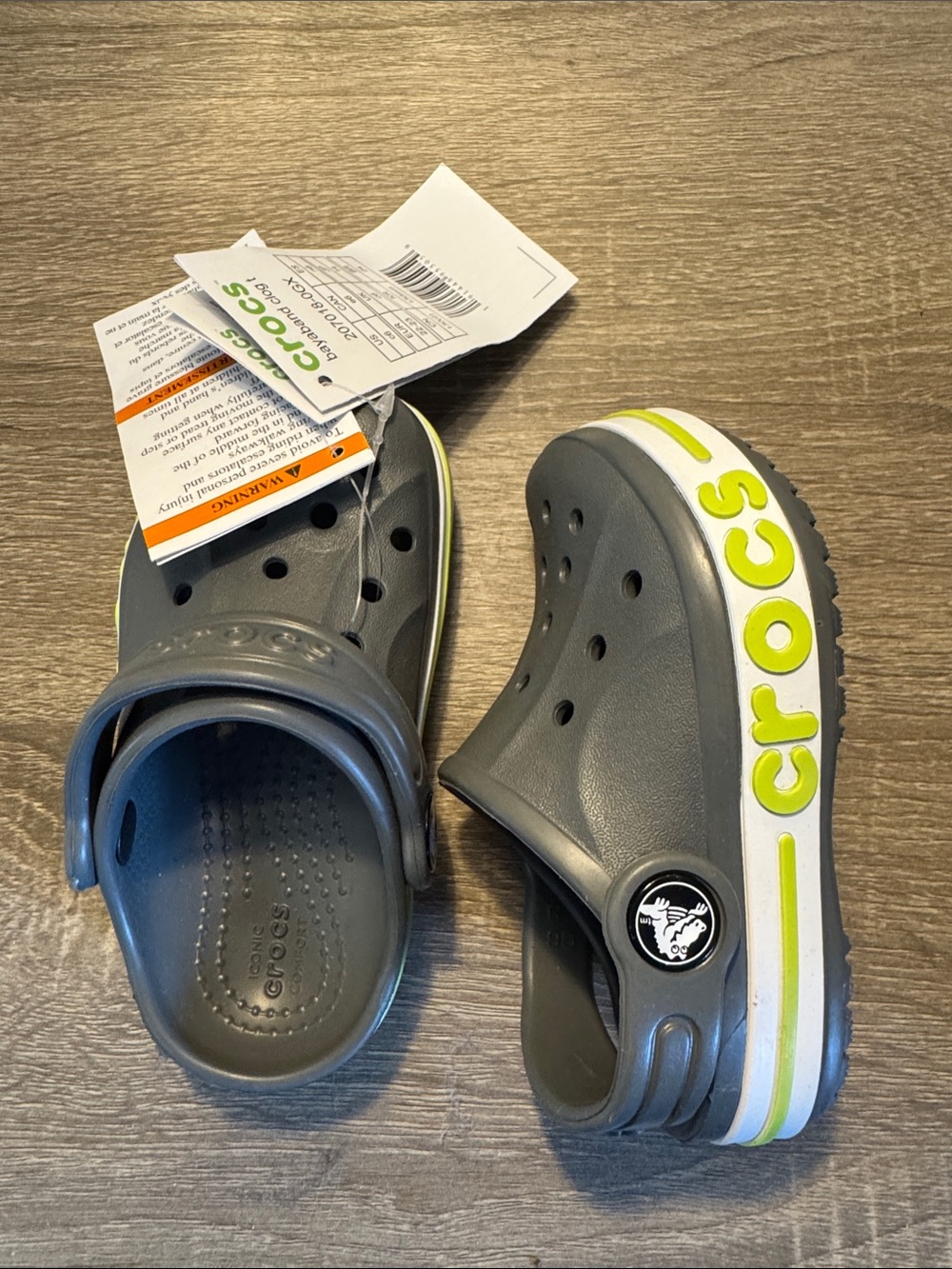 CROCS Kids' Gray Clog with Lime Accent Logo